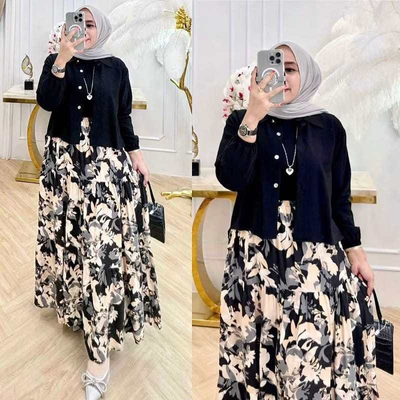 One Set Rok Rayon Mix Crinkle Setelan Wanita Atasan Crinkle Rok Rayon Diamond