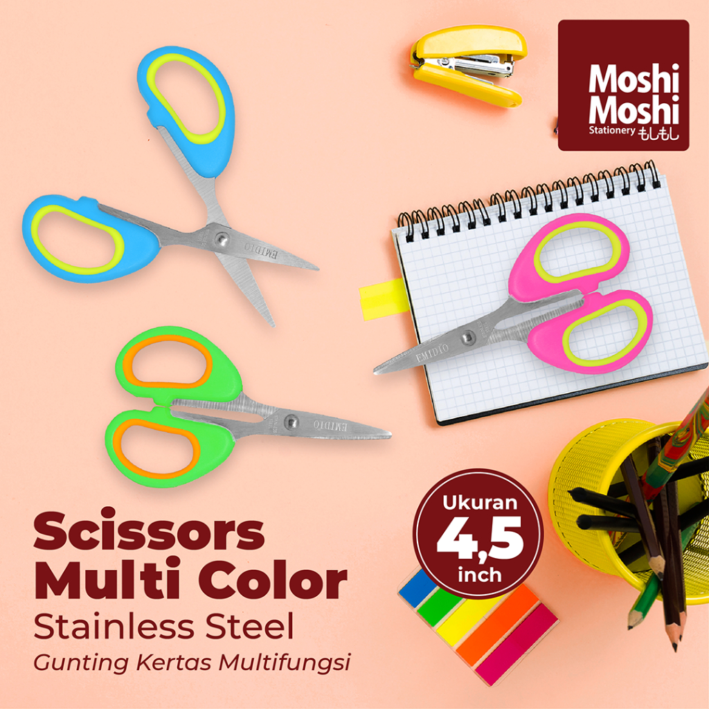 

Multi Scissors Color 4,5" Gunting Warna Pemotong Kertas Multifungsi Alat Kantor Stainless Steel