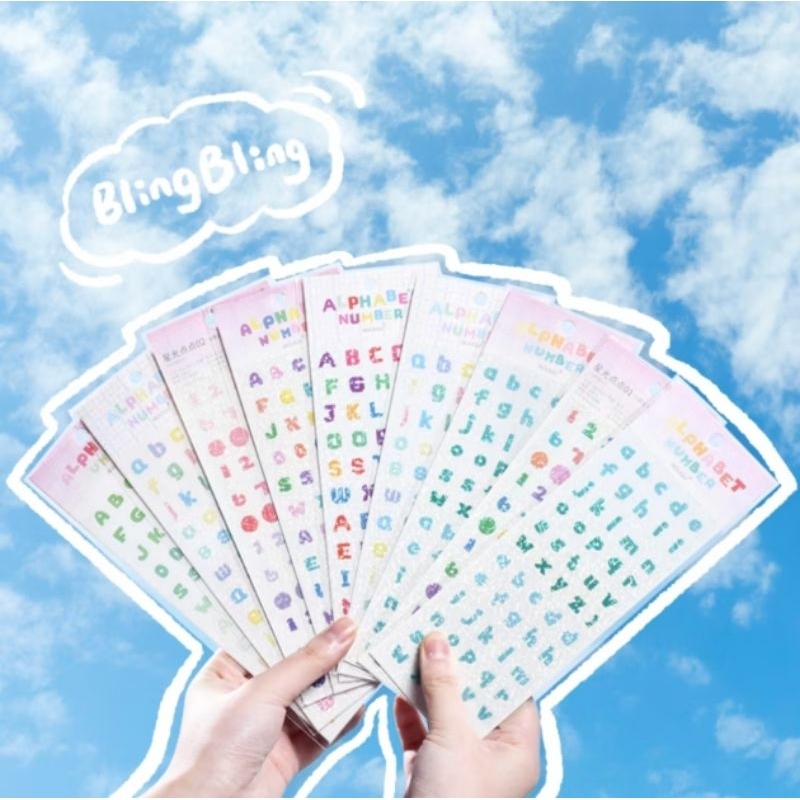 

2 lmbr sticker agugu / cute colorful sticker alphabet number angka dekor jurnal planner buku catatan hias diary diy