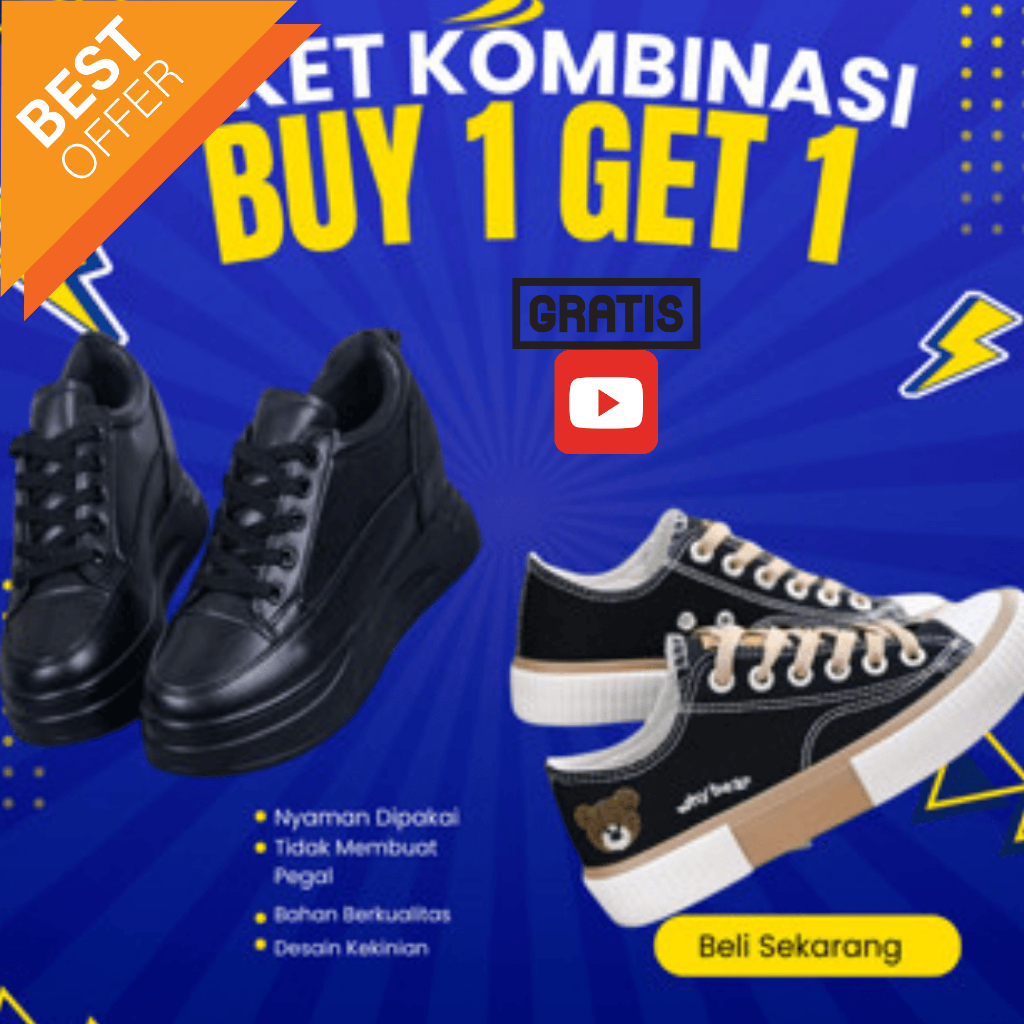 Sepatu PROMO Paket Kombinasi Buy 1 Get 1  Kets Sneakers Wanita LV-01 & WB-02 GRATIS  YT PREMIUM