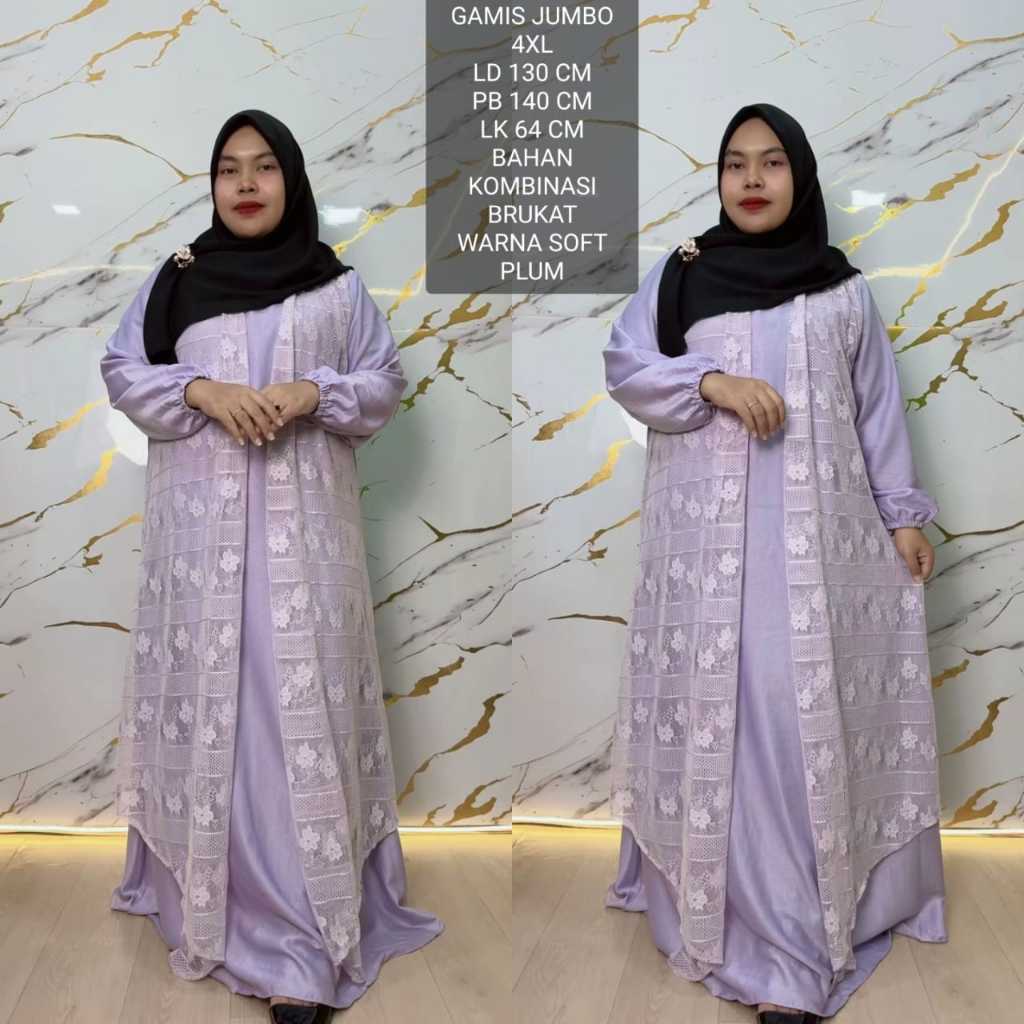 Gamis Jumbo Ld 130 Cm Model Outer Kombinasi Brukat - Arsyila Dress