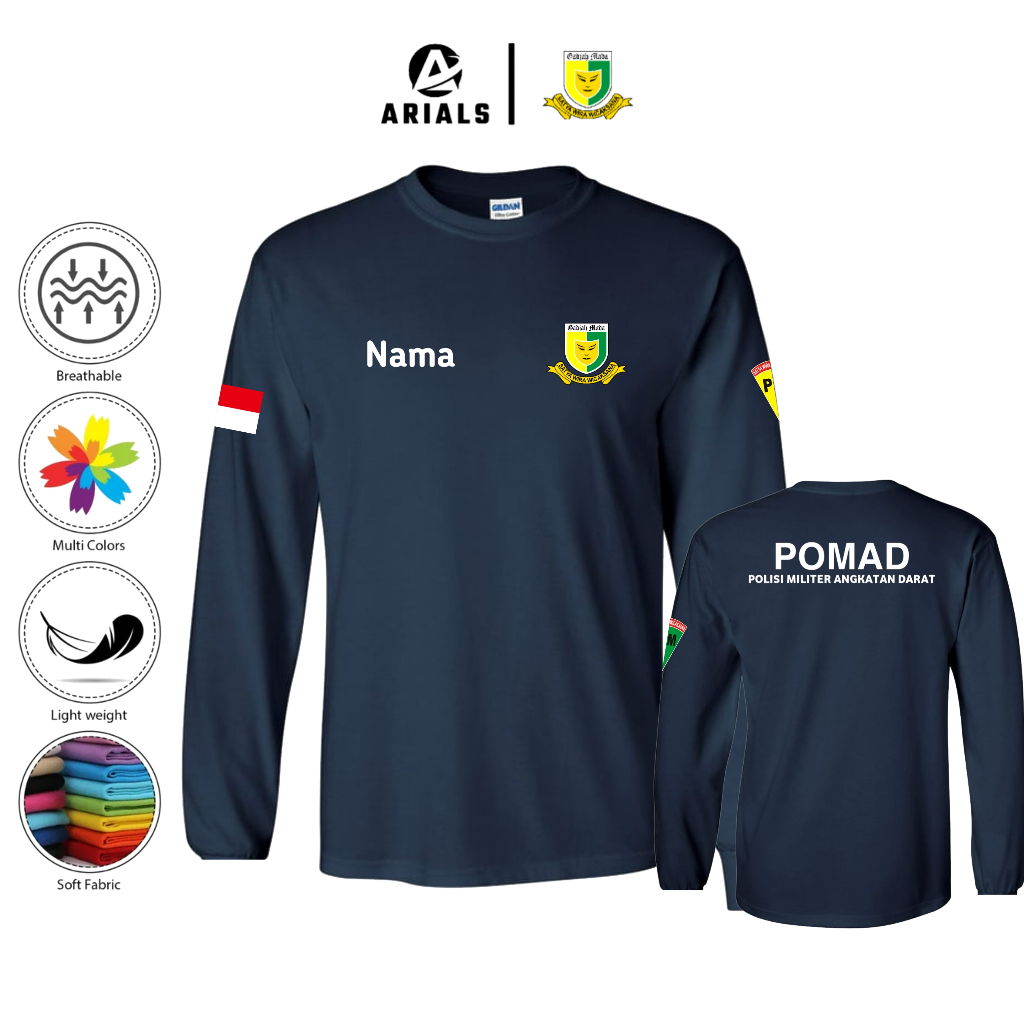 Arials Kaos Baju Lengan Panjang POMAD Polisi Militer Angkatan Darat