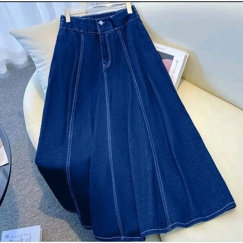 Rok Jeans bahan premium 7/8 Korean Style / Rok Denim Wanita Premium / Rok Mayung jumbo (COD)
