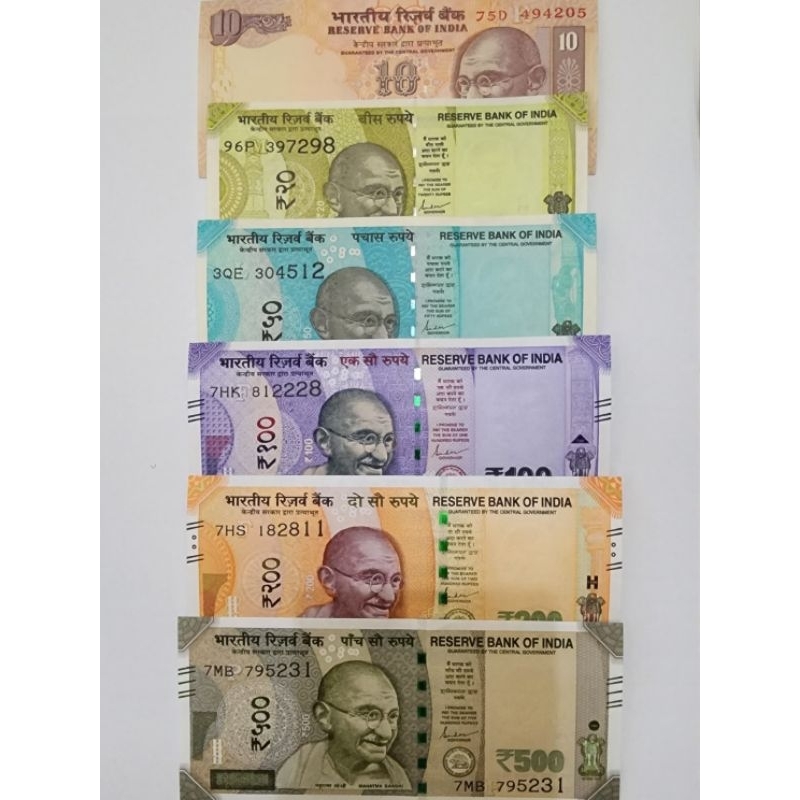 Souvenir Satu Set Paket Lengkap India Rupee 10 20 50 100 200 Dan 500 Rupee