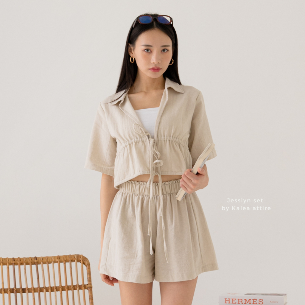 Jesslyn set linen by Kalea Attire | setelan wanita | setelan wanita pantai crop top | one set baju c