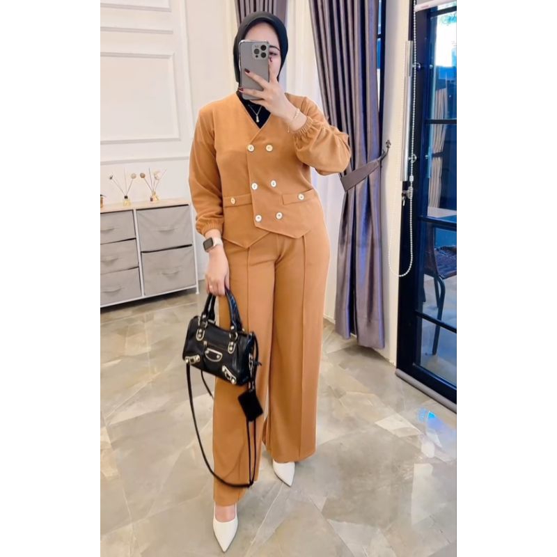 setcel wanita atasan blazer kaos knit rajut import cantik kekinian