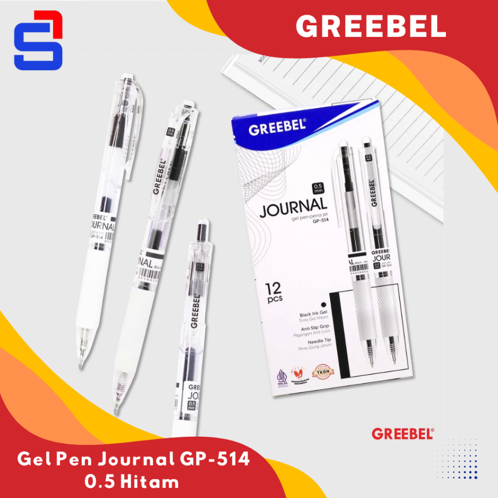

GREEBEL PULPEN GEL / Gel Pen Journal GP-514 0.5 Hitam (12PCS/SET) / Ballpen Gel Ballpoint Bolpen