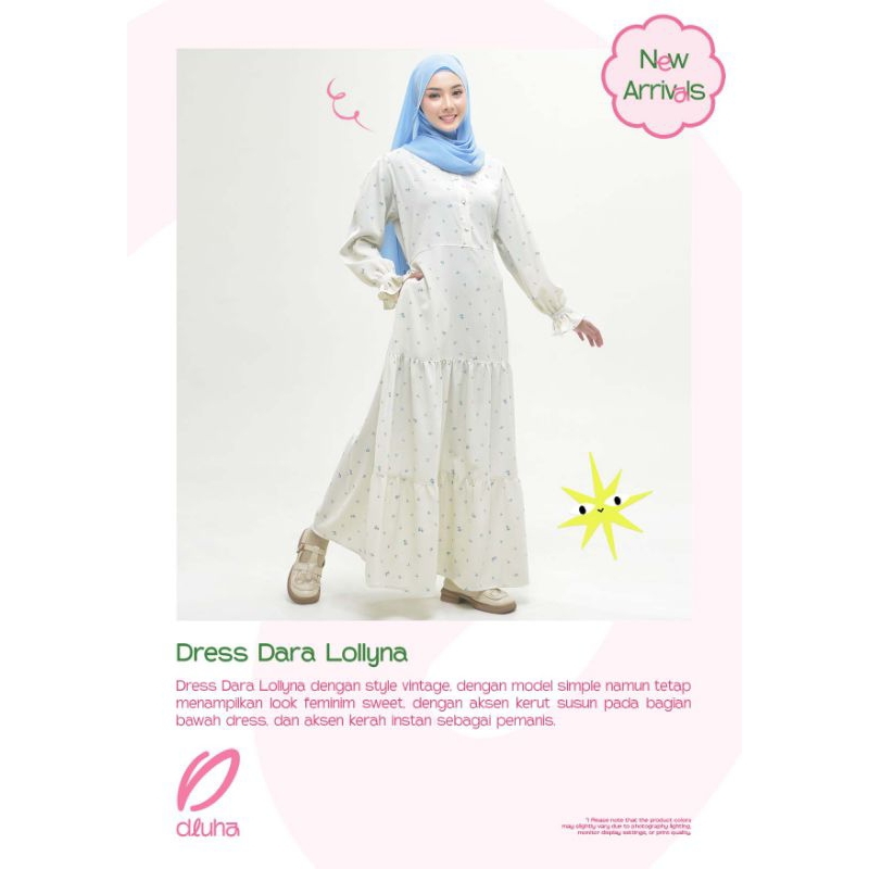 Dress Dara Lollyna - Dress Adult Teens gaya Vintage Gamis Dewasa Remaja bahan Crinkle Nyaman ORI Dlu