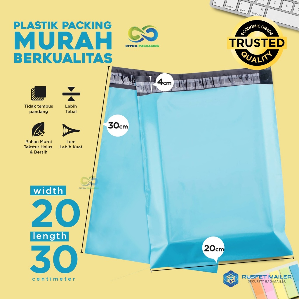 

POLYMAILER AMPLOP PACKING ONLINE TERMURAH - ISI 100 LEMBAR 20 X 30 Baby Blue