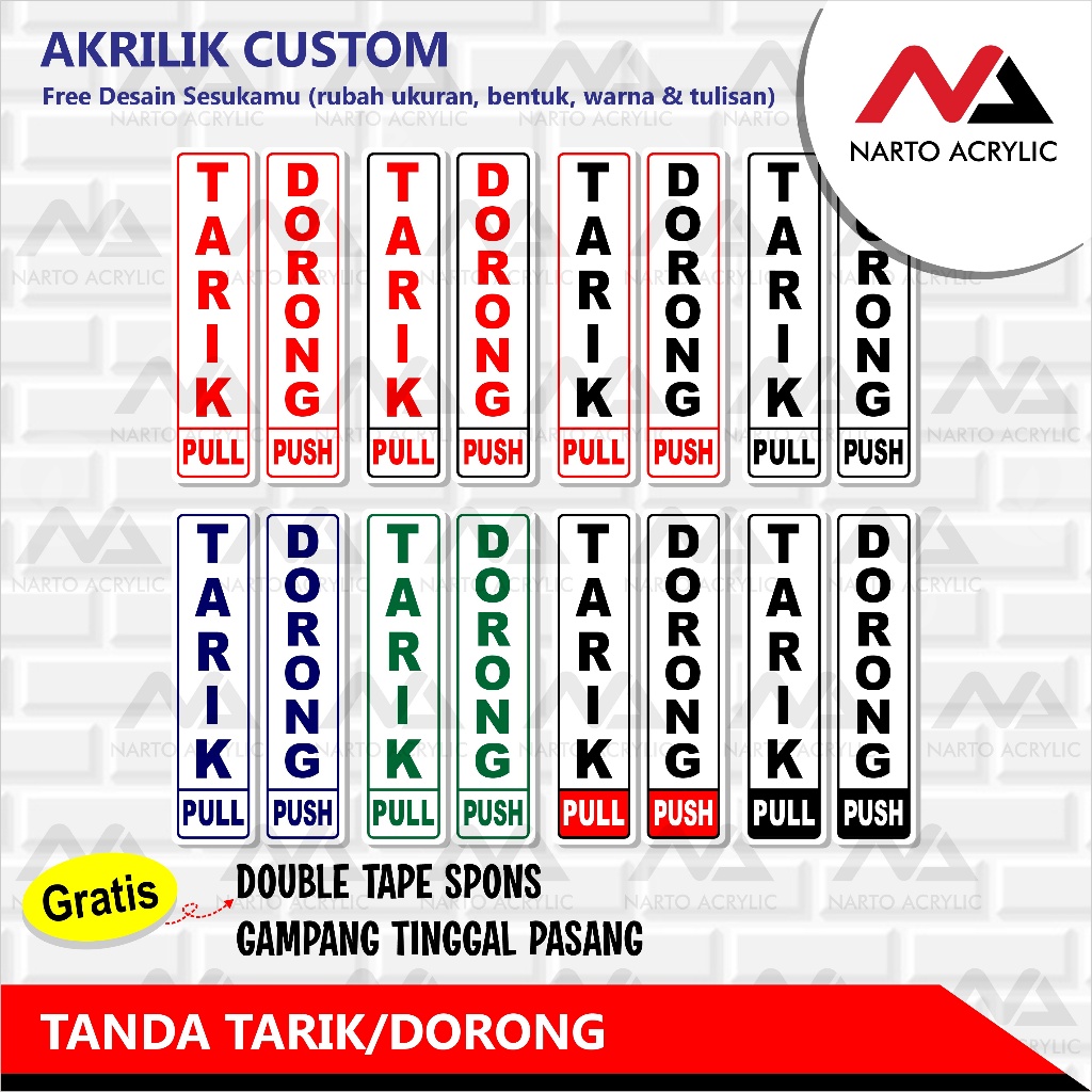 

1 SET AKRILIK SIGN PINTU TARIK/DORONG/PULL/PUSH VERTICAL | CUSTOM | Ukuran 5 x 20 cm | Mudah Dipasang , Bahan Keras, Awet