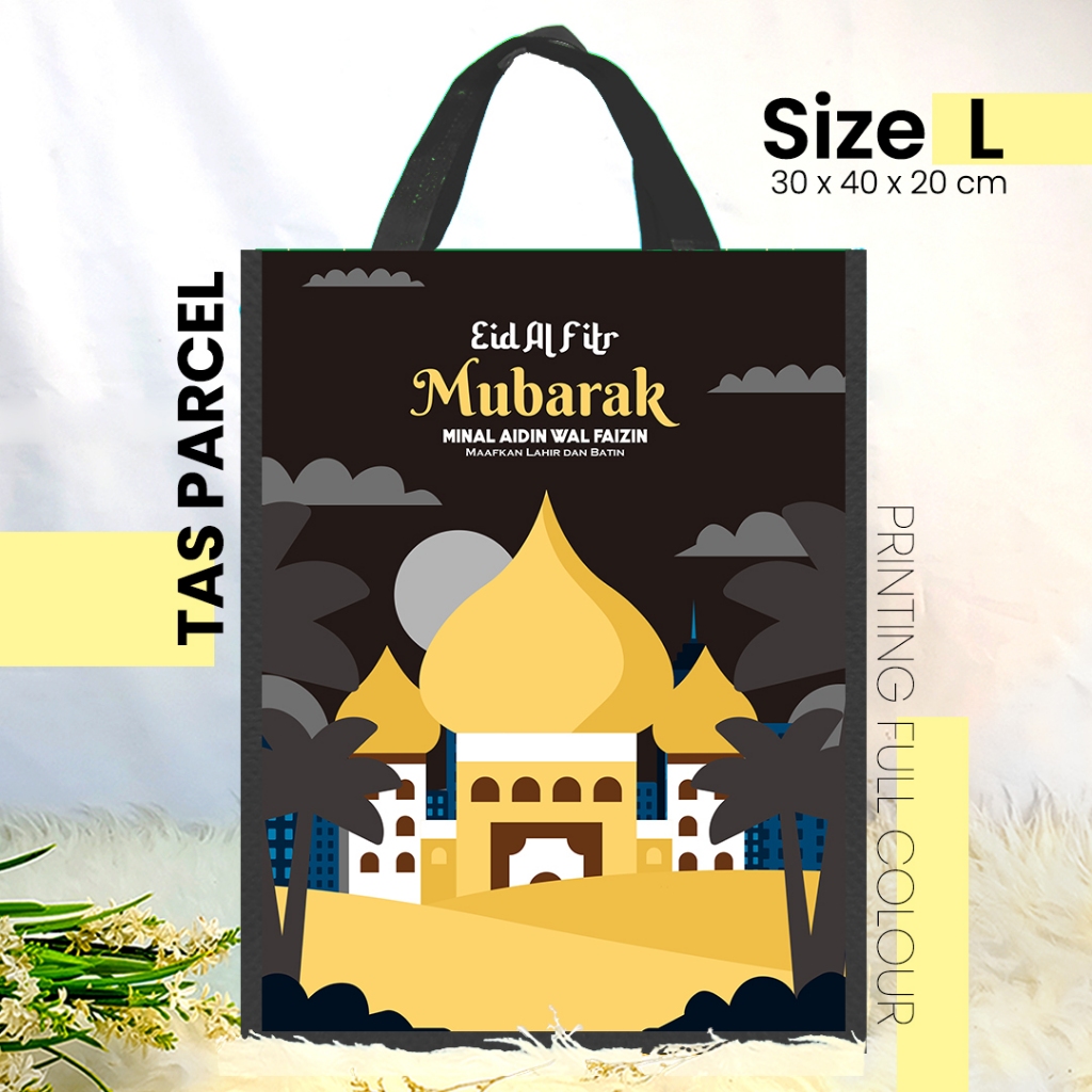 

TAS LEBARAN HITAM MASJID UKURAN SEDANG 30x40 - GOODIEBAG IDUL FITRI / TAS PARCEL PRINTING
