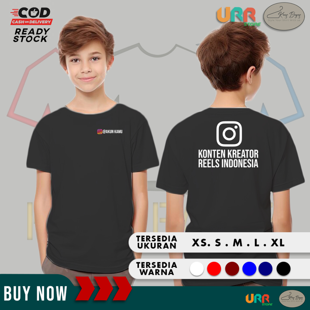Kaos Anak Baju Instagram Konten Kreator Reels Gratis Tulis Akun Kamu | Cotton Combed 30s
