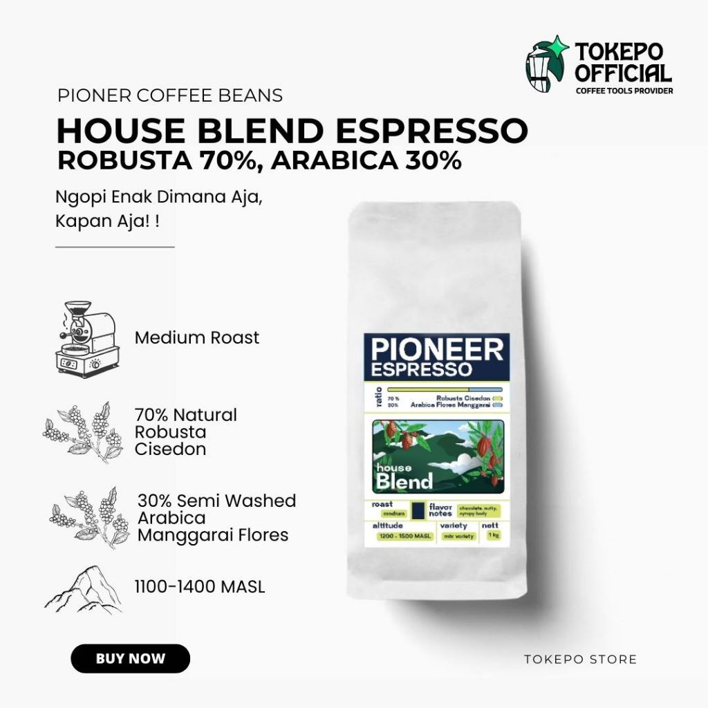 

Pioneer Biji Kopi Houseblend Coffee Beans Espresso 1kg – Chocolatey Nutty