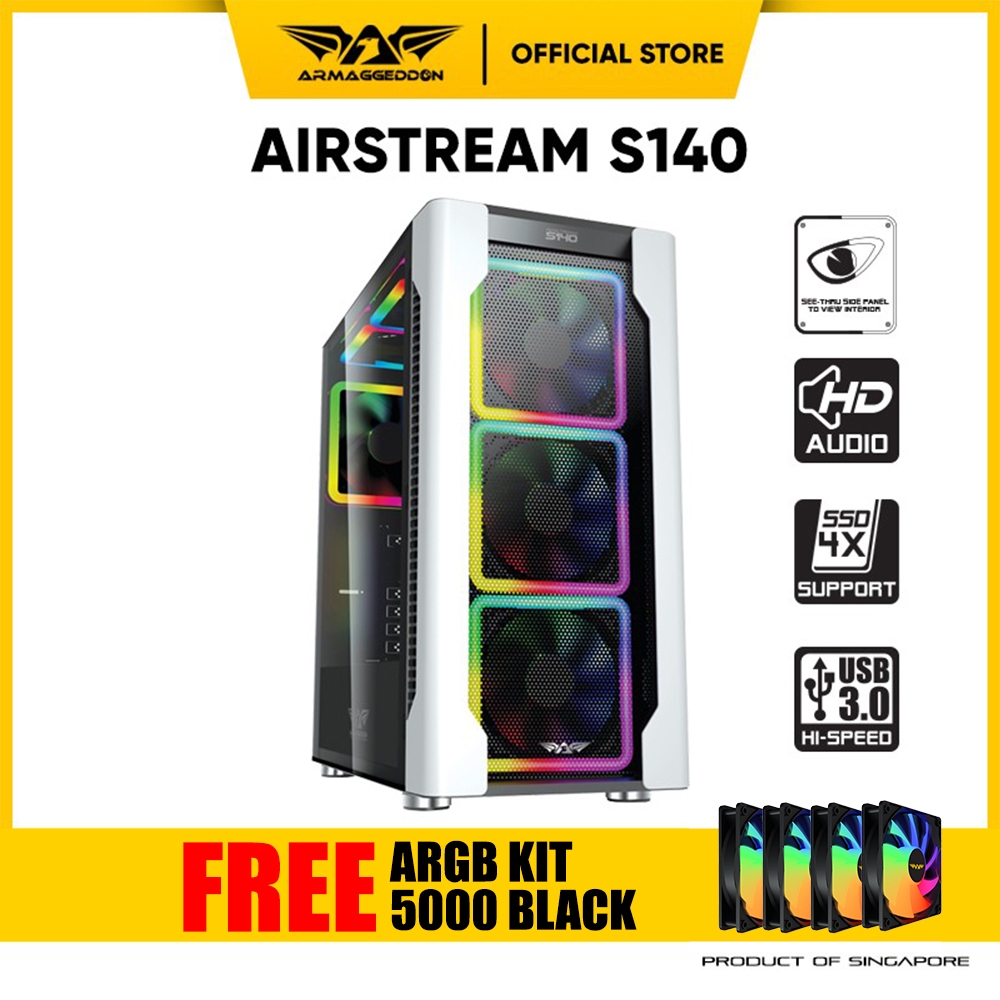Armaggeddon Airstream S140 E-ATX Gaming PC Case [4 x 12 cm Fan Included] Garansi Resmi 1 Tahun