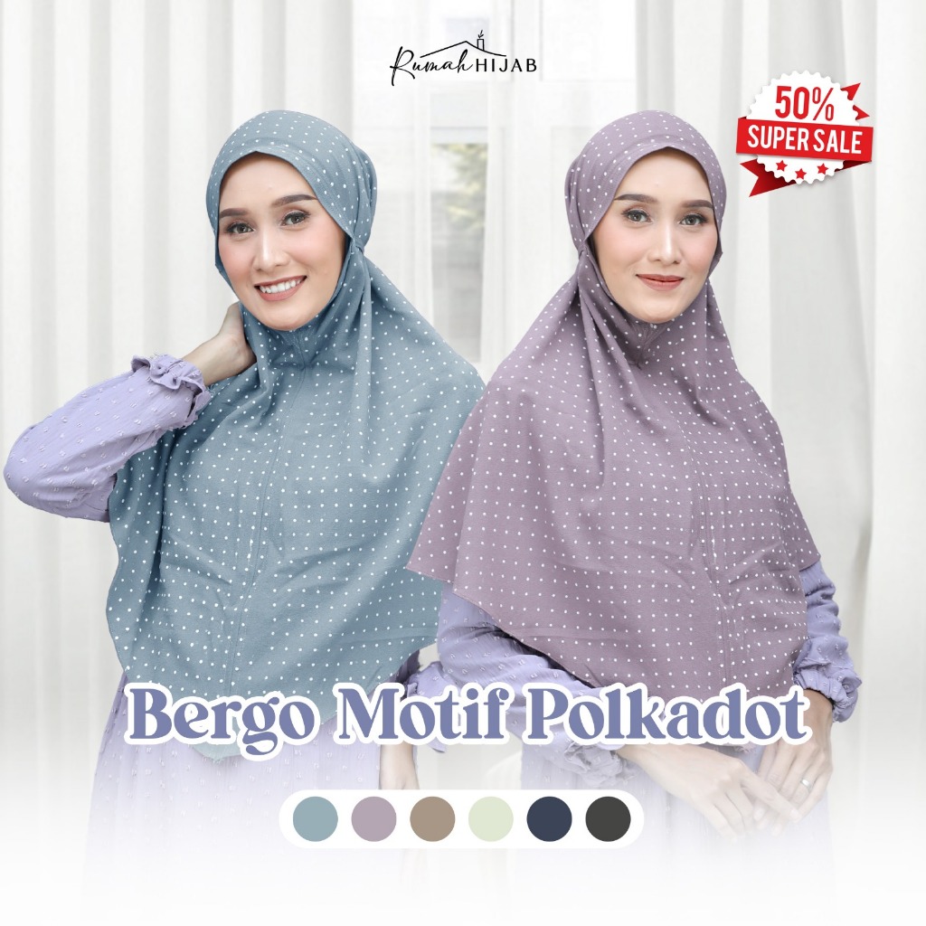 Jilbab Bergo Tali Motif Polkadot Daily Hijab Instan Jumbo Syari