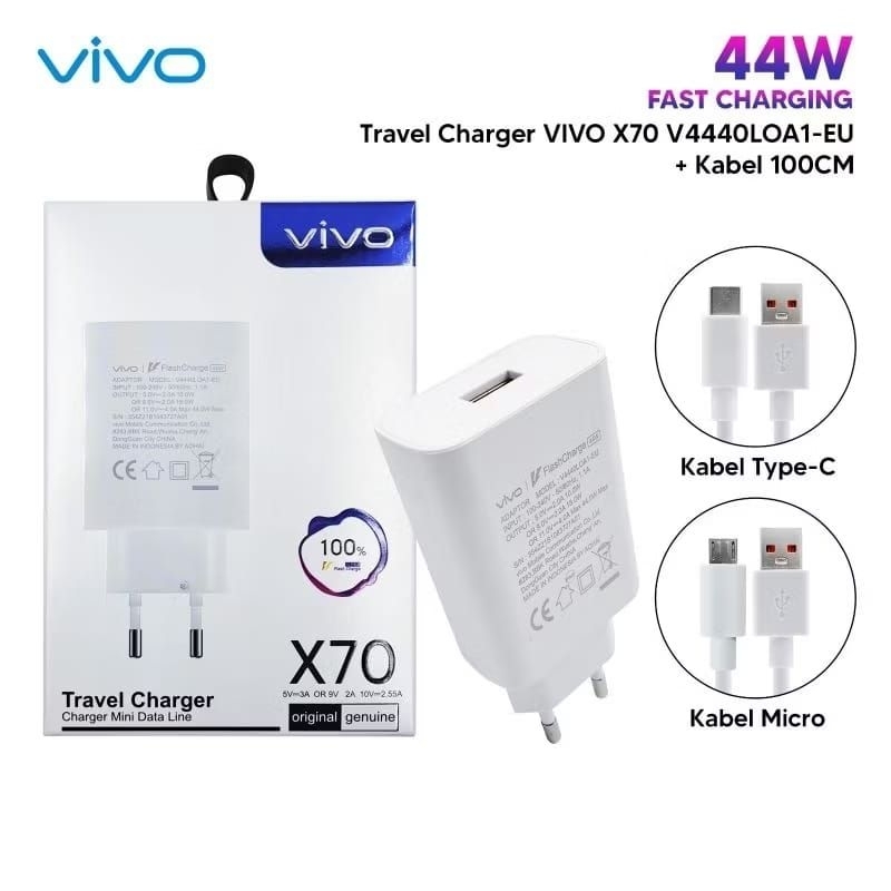 BATAM SHOPPING MALL (PAR) CHARGER VIVO X70 FOR ANDROID MICRO DAN TYPE C / TRAVEL CAS VIVO 44W SUPPOR