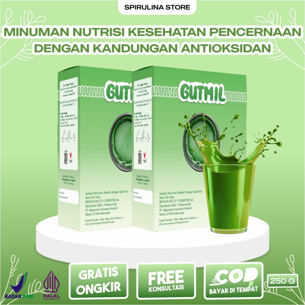 

Minuman Nutrisi Kesehatan Pencernaan GUTMIL Dari Serbuk Kedelai Dan Kandungan Spirulina Paket 2 Box