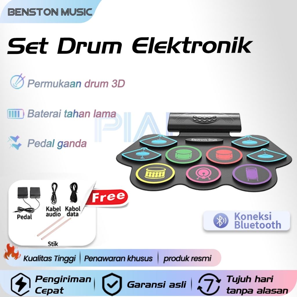 Benston Music- Set Drum Elektronik / Drum elektronik suara eksternal portabel Bluetooth / Set Drum