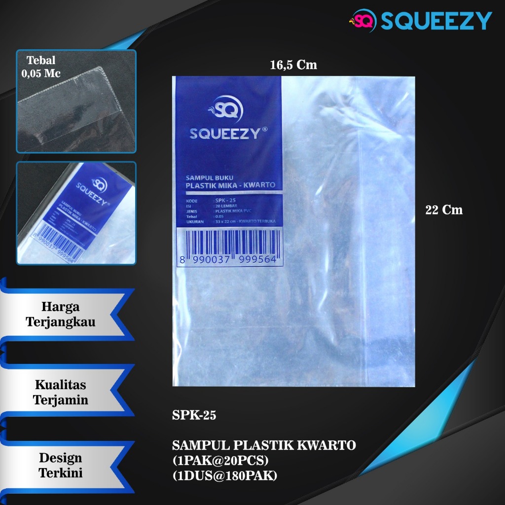 

Sampul Buku Tulis Plastik Mika Tebal isi 20 Ukuran Kwarto & Boxy Merek Squeezy