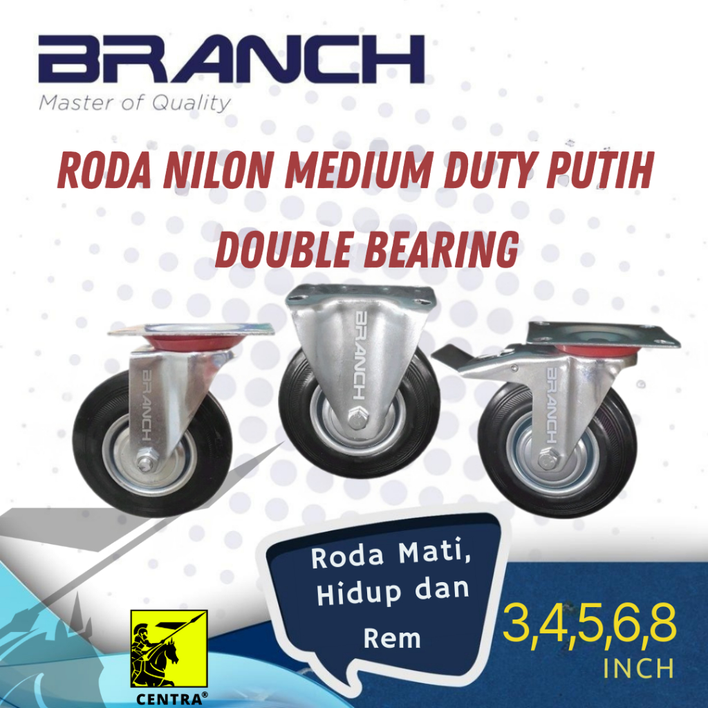 BRANCH Roda Karet 125mm (5") HITAM (MAX 100KG/RODA)