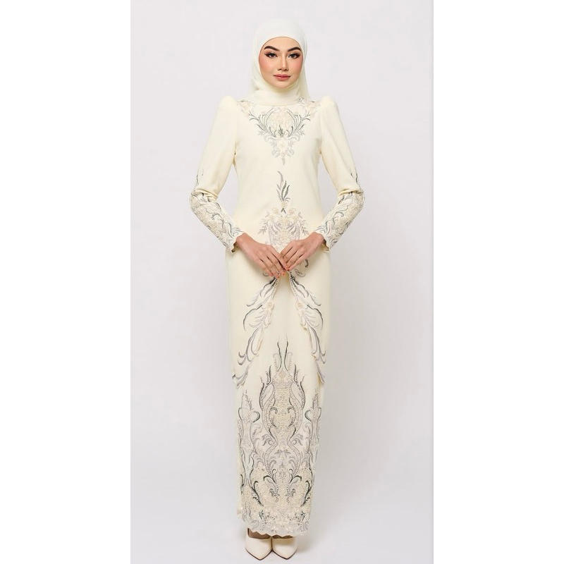 Tengku fauziah mini kurung creamy baju kurung malaysia baju pesta warna cream baju melayu baju mewah