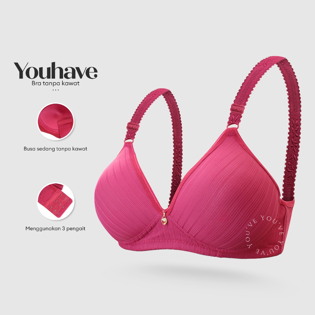 Lipton BH Bra Wanita BH Tanpa Kawat Busa Tipis Motif Garis 100122