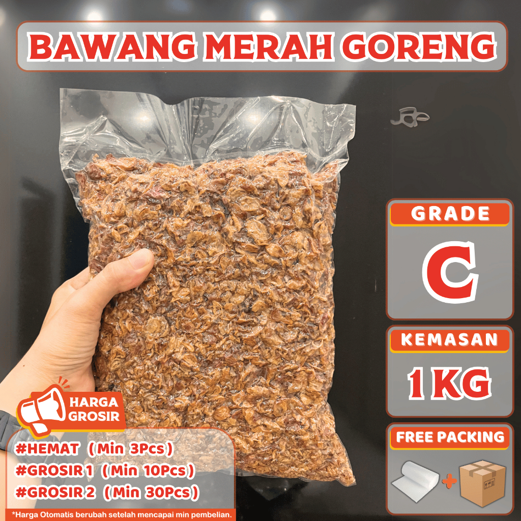 

MERAH-C [ 1 Kg ] Bawang Merah Goreng / Brambang Goreng, Grade C, Refill