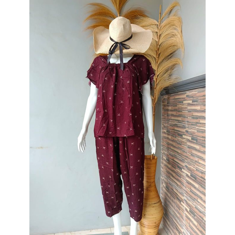 setelan dada kerut bahan rayon viscose LD115