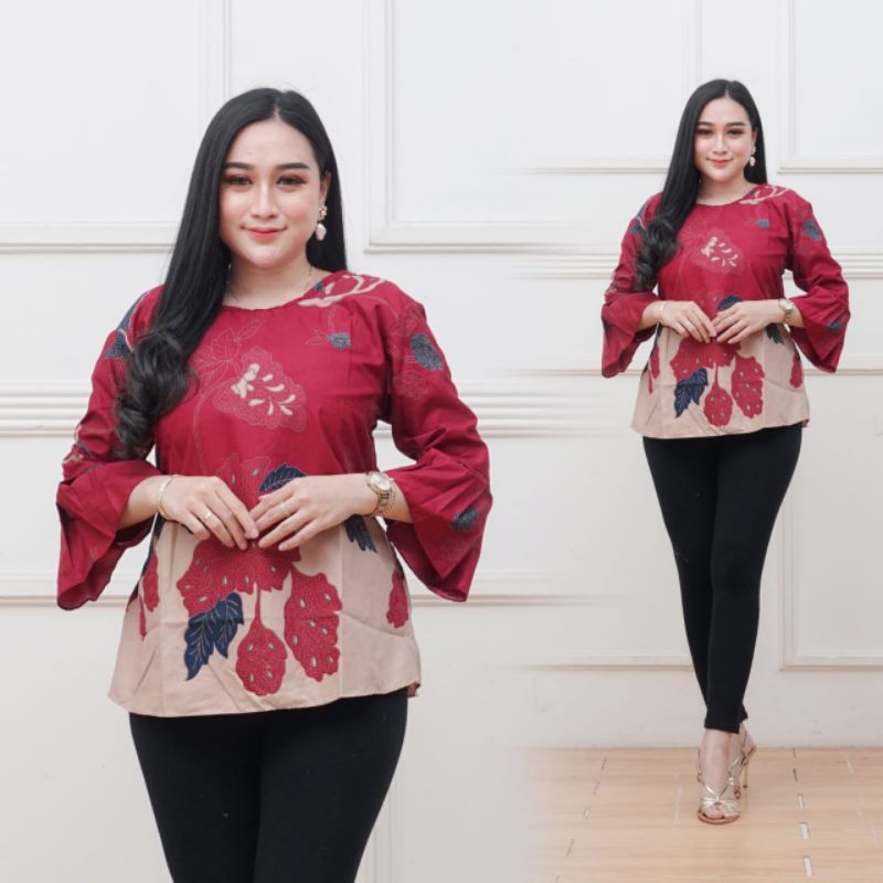 ATASAN BLOUSE BATIK LENGAN BALON UKURAN (M L XL XXL) - ATASAN WANITA