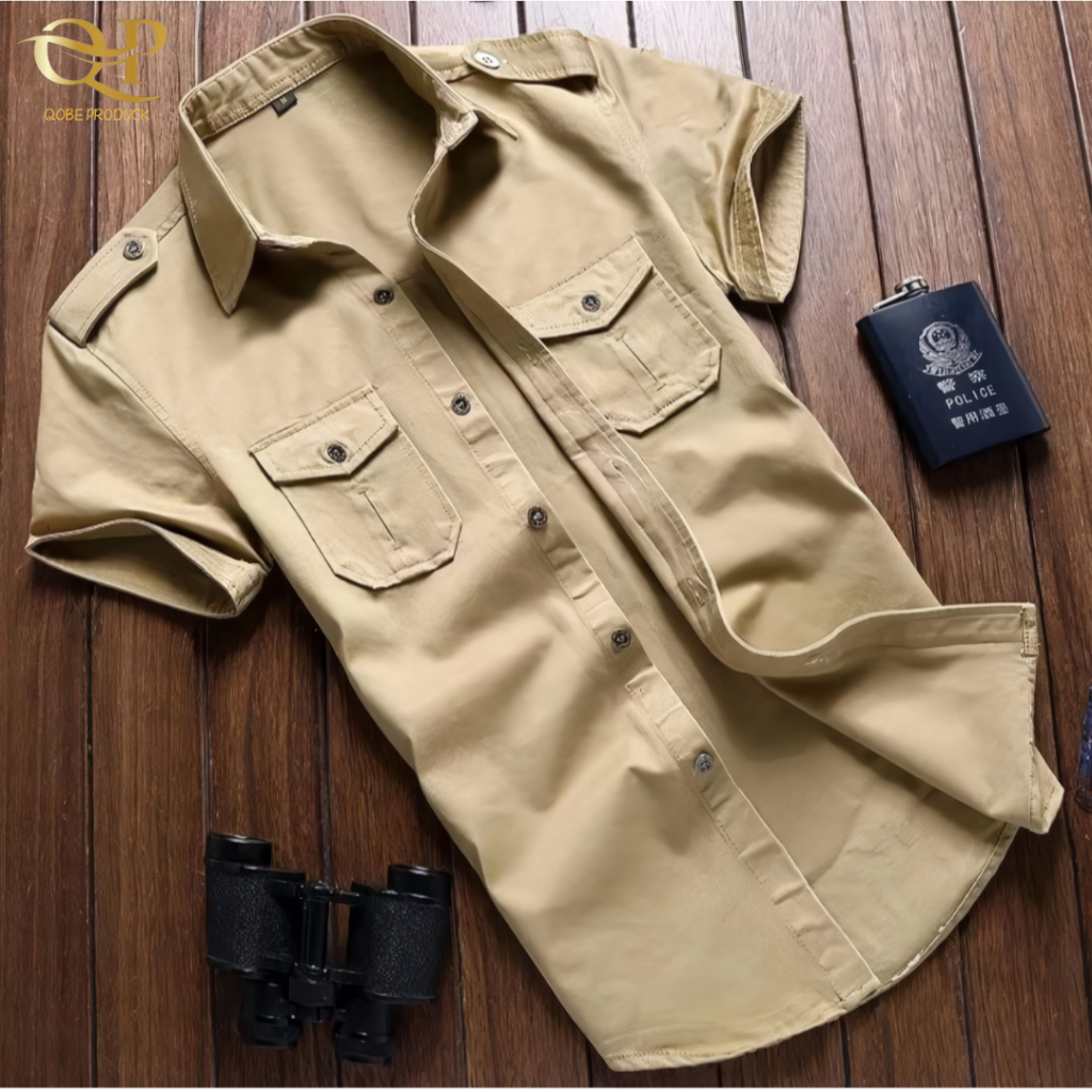 Kemeja Tactical Cream Lengan Pendek / Kemeja Tactical Pria / Kemeja Pria / Kemeja Hitam / Kemeja Tac