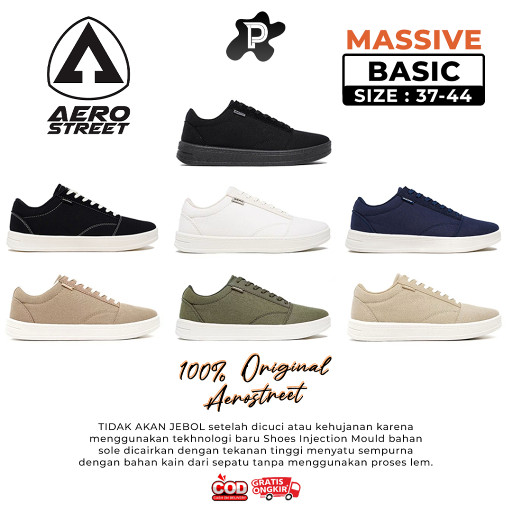 Aerostreet 37-44 Massive Basic 2.0 Black White / All Black / Navy / Olive / White / Natural Khaki / 