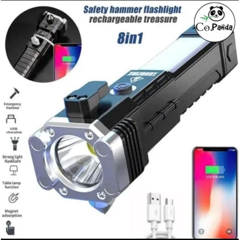 Senter Led Emergency Lampu Darurat Camping Multifungsi Dengan Hammer Magnet Pemecah Kaca Mobil Dan R