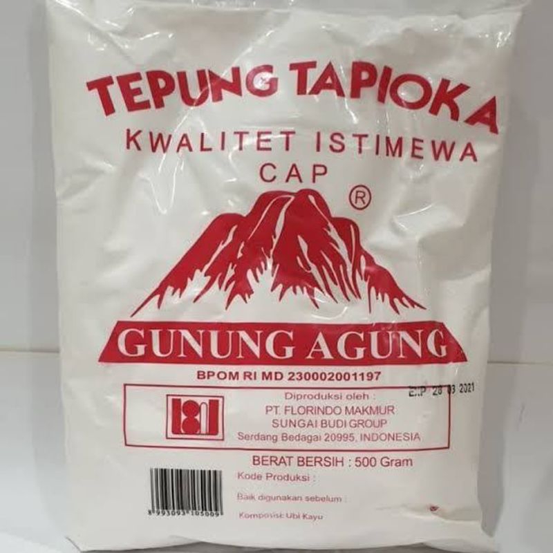 

TEPUNG TAPIOKA CAP GUNUNG AGUNG ISI 500GRAM / TAPIOKA CAP GUNUNG AGUNG