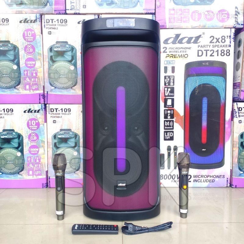 Speaker Portable DAT DT 2188 Premio 8 inch 2 Mic Wireless