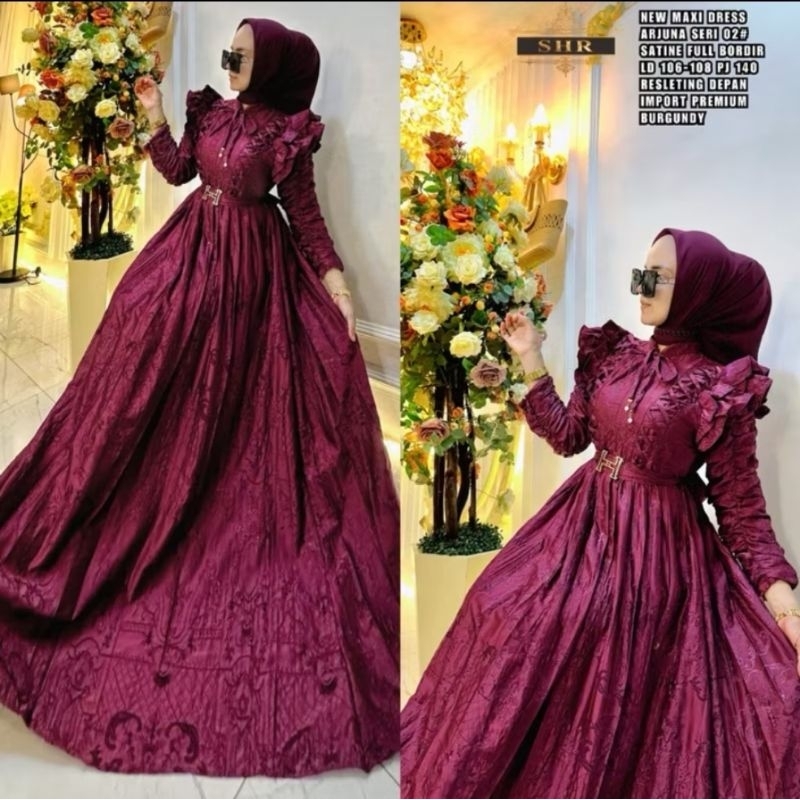 READY SIAP KIRIM GAMIS ARJUNA  GAMIS VIRAL RATU NADIRA Bordir Lengan kerut SHR