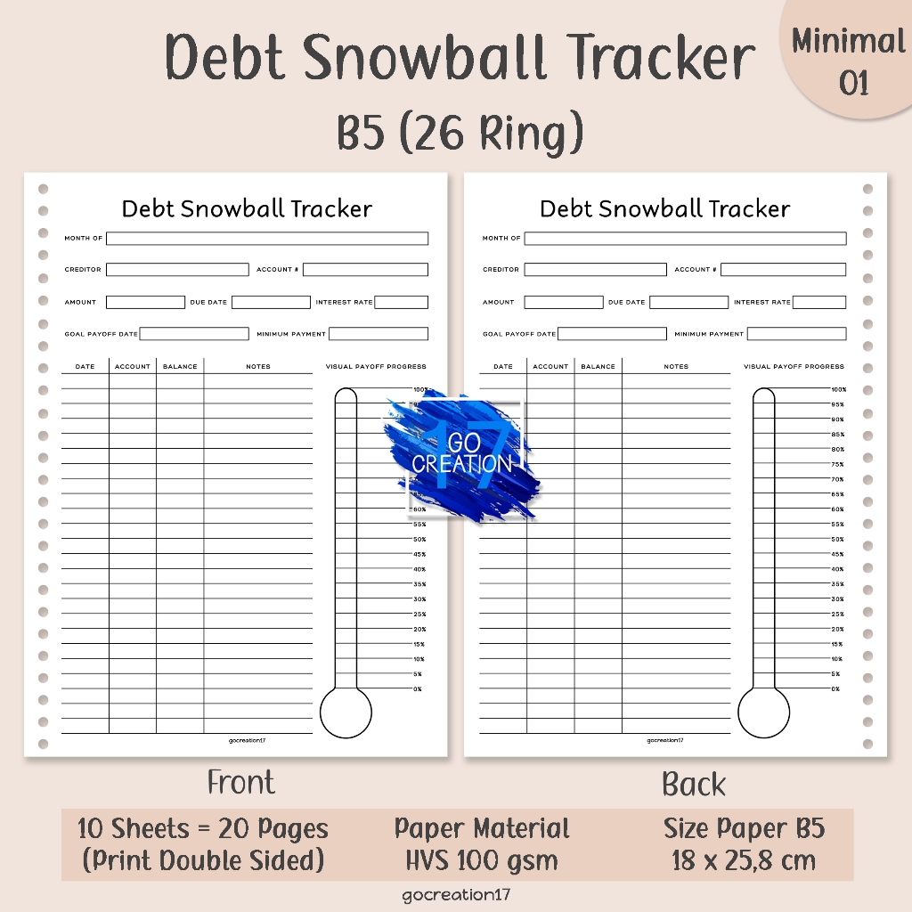 

Buku Planner Kertas Isi Binder Debt Snowball Tracker Simple Minimalis B5