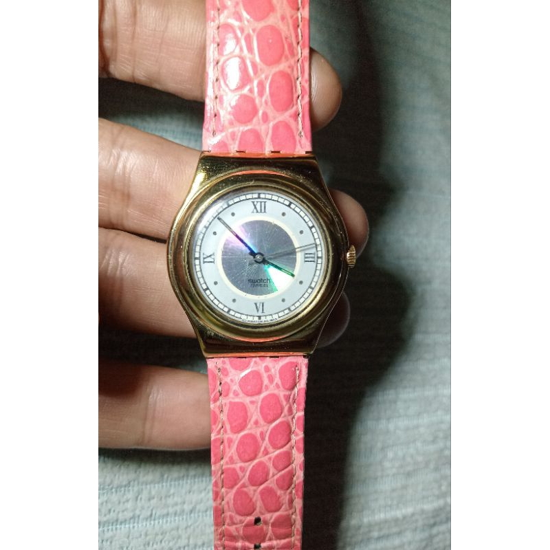 Jam Tangan Swatch Irony Gold Pink Original Second
