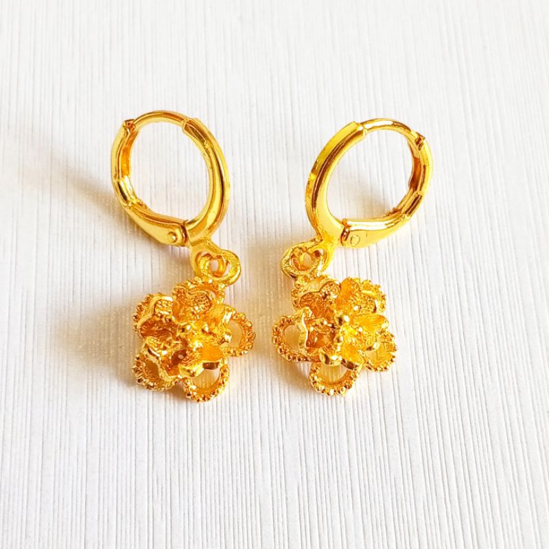 anting perhiasan variasi bunga gold 24k