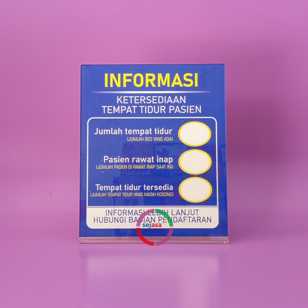 

Akrilik Lipat Informasi Ketersediaan Bed Pasien | Informasi Jumlah Tempat Tidur Pasien Rawat Inap