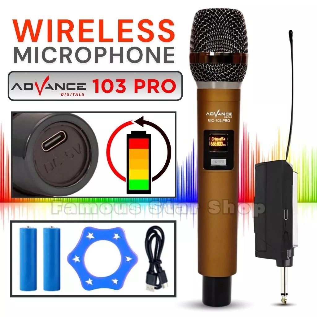 Mic Wireless Profesional Microphone Cas USB ADVANCE 103 PRO - Mic Wireless Berkualitas - / Mikrofon 