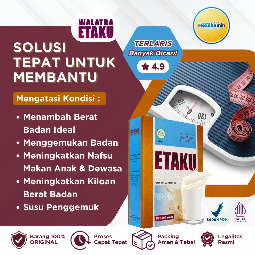 

Susu Penambah Berat Badan - Penggemuk Badan - Badan Berisi - Kiloan Naik - Nafsu Makan Naik - Etaku