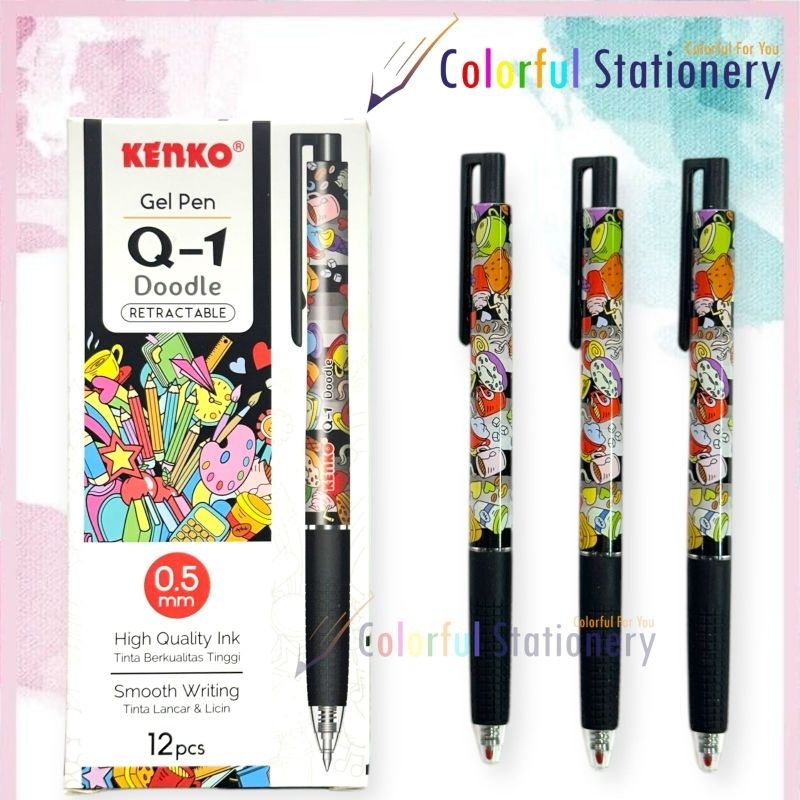 

mdn Pulpen / Ballpoint / Pen Gell Kenko Q1 Doodle (12 Pcs)