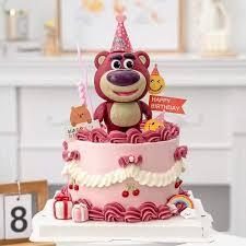 HBD Topper Boneka Lotso Toy Story Beruang Merah Stroberi Dekorasi Hiasan Kue Ulang Tahun Happy Birth
