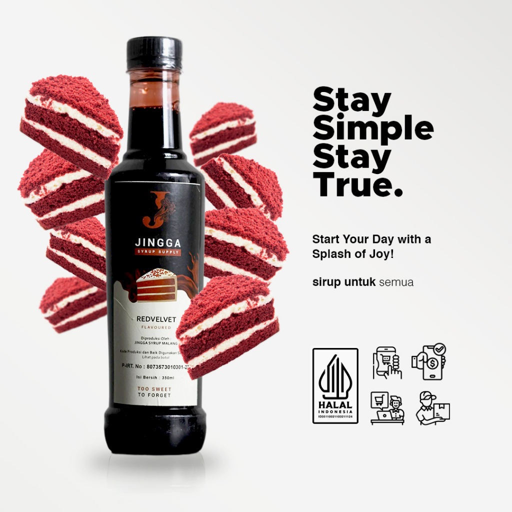 

JINGGA Red Velvet Syrup 350ml - Sirup Flavour Red Velvet Untuk Coffee Latte Milkshake