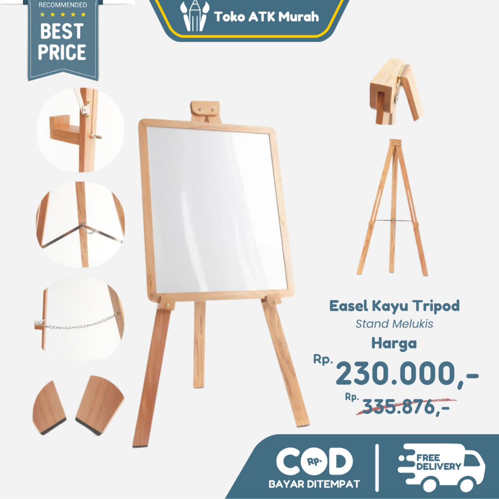 

Easel Stand Kayu Tripod Premium + Papan Tulis Black & White Board Wood