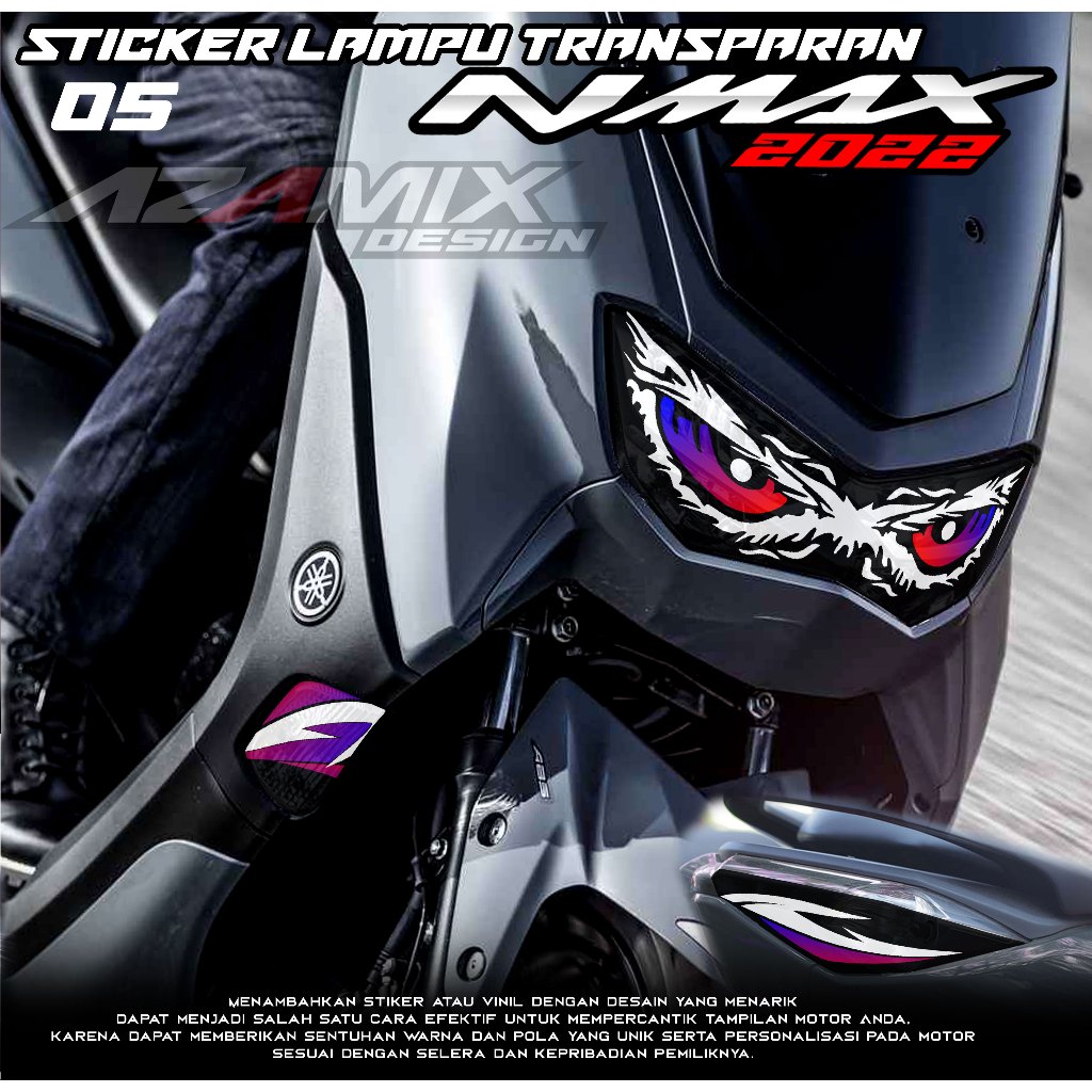 KODE 05 STIKER VARIASI LAMPU MOTOR NMAX NEW 2022 - STIKER LAMPU DEPAN & BELAKANG NMAX 2022 PREMIUM