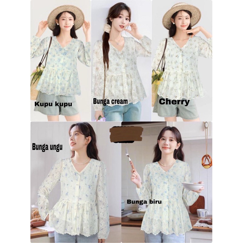 BLOUSE LENGAN PANJANG BAHAN KATUN BORDIR IMPORT