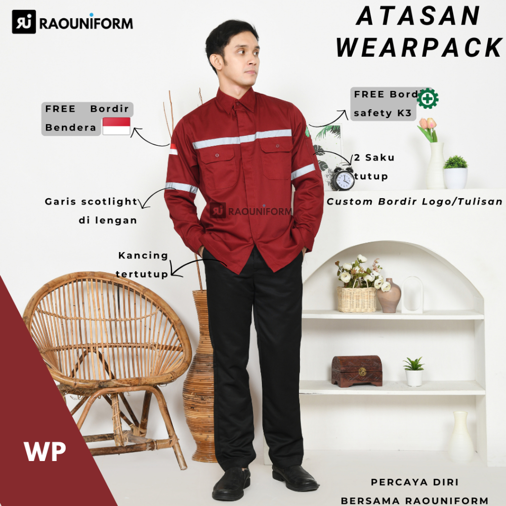 Seragam Kerja Tambang/Kemeja Safety K3 proyek lengan panjang/Baju Safety K3 Lengan Panjang Bordir