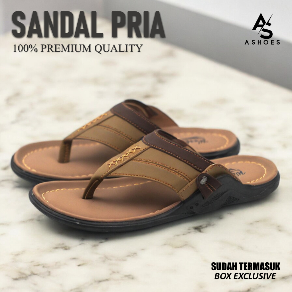 Sandal Pria Kulit Asli Original Sendal Kasual Cowok Kulit Kualitas Import R01