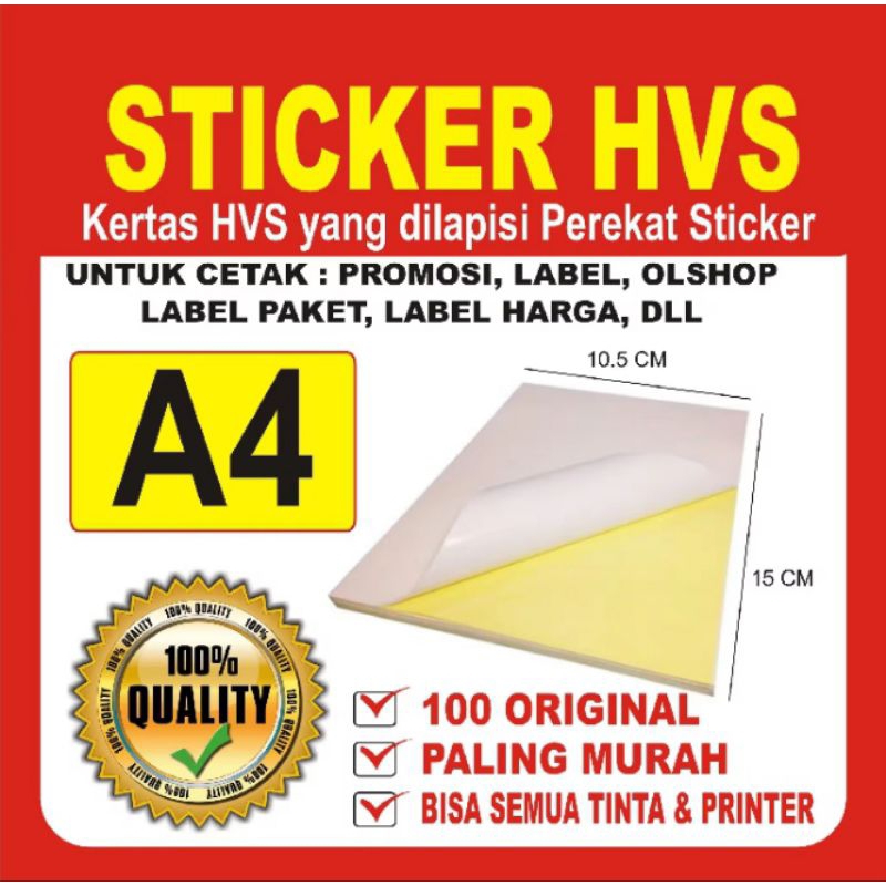 

Sticker HVS A4 isi 100 lembar | Kertas Stiker Inkjet Doff Matte A4